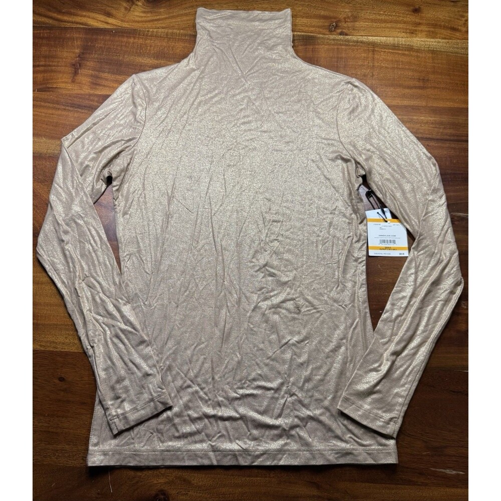 Anne Klein Turtleneck Top Womens Small S Metallic Gold Shimmer Long Sleeve NWT
